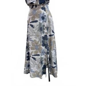 NEW CHARLIE B printed long linen skirt w/ coconut buttons in basil
